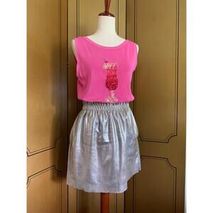 Pink tank top with beaded cocktail embroidery, size L
